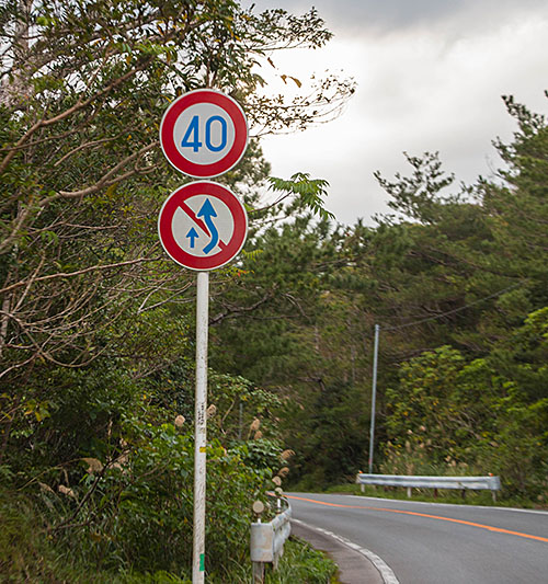 Die Geschwindigkeitsbegrenzungen sind ähnlich wie bei uns ausgeschildert, darunter sieht man das Zeichen für Überholverbot