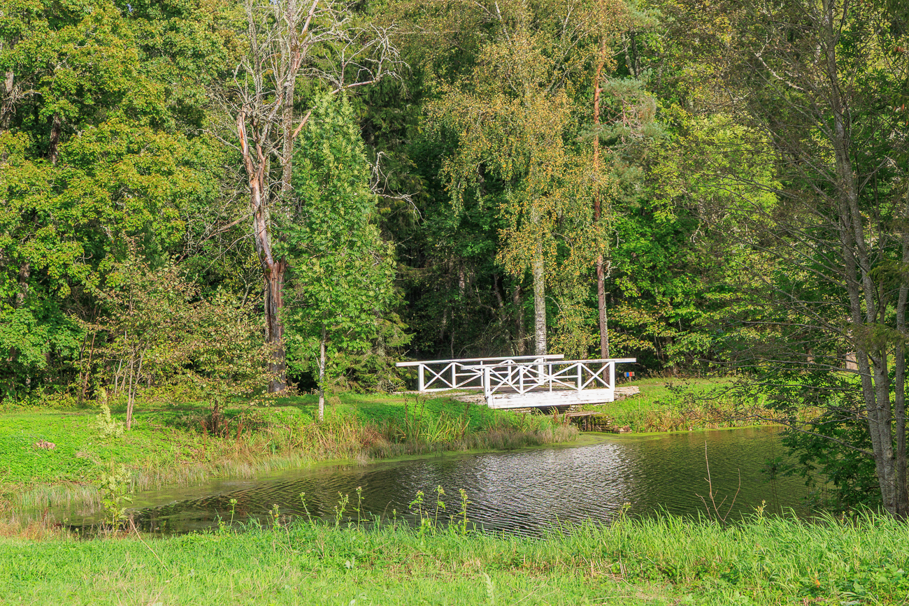 Holzbrücke über dem Bach