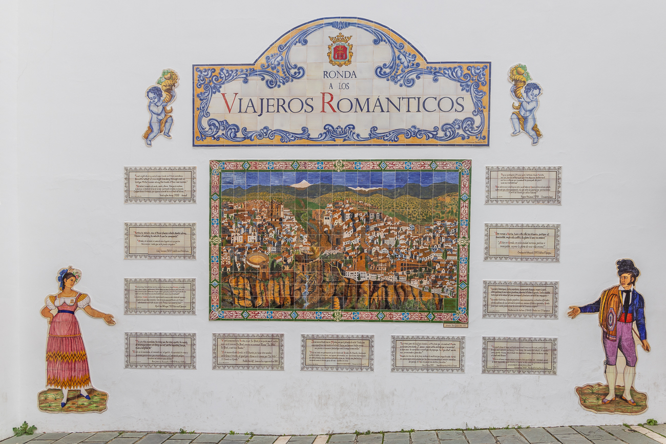 Keramik-Bild: "Viajeros Romanticos" (Romantische Reisende), nahe dem "Palacio de Congresos"