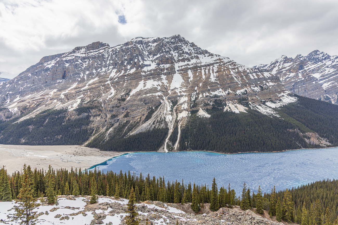 Auch der Peyto Lake ist zum Teil noch zugefroren