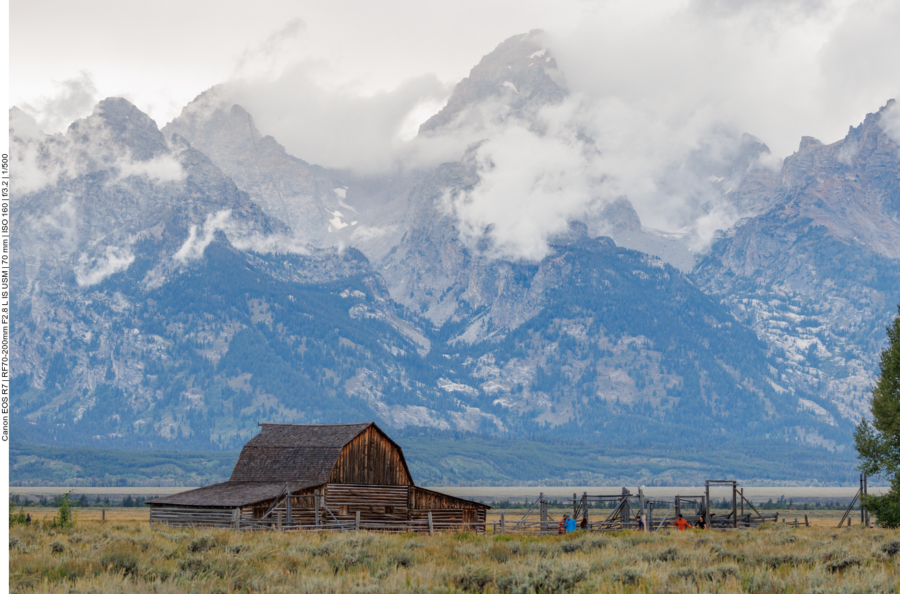 Mormon Row, bei gutem Wetter hat man einen tollen Blick auf die Teton Range 