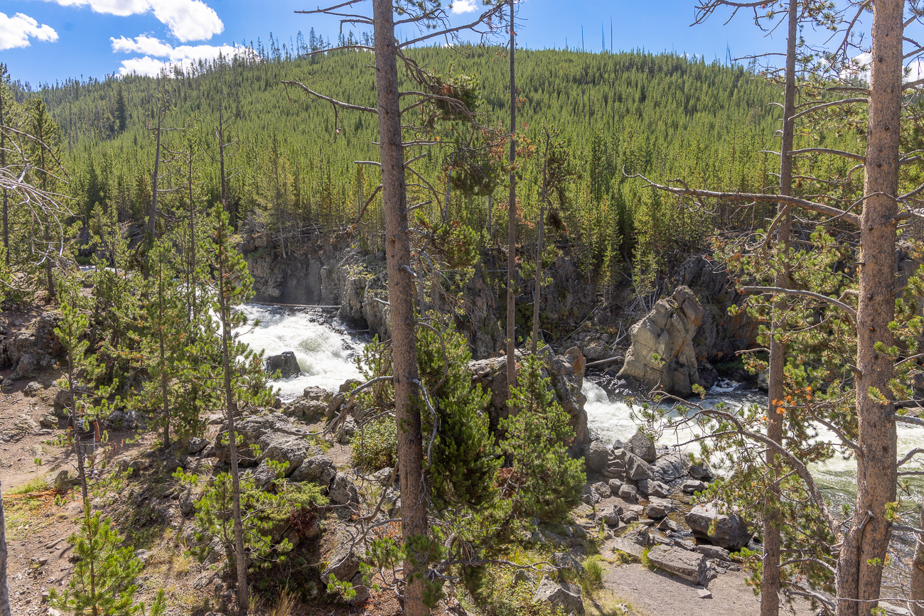 Der Firehole River rauscht durch ein enges Felsental