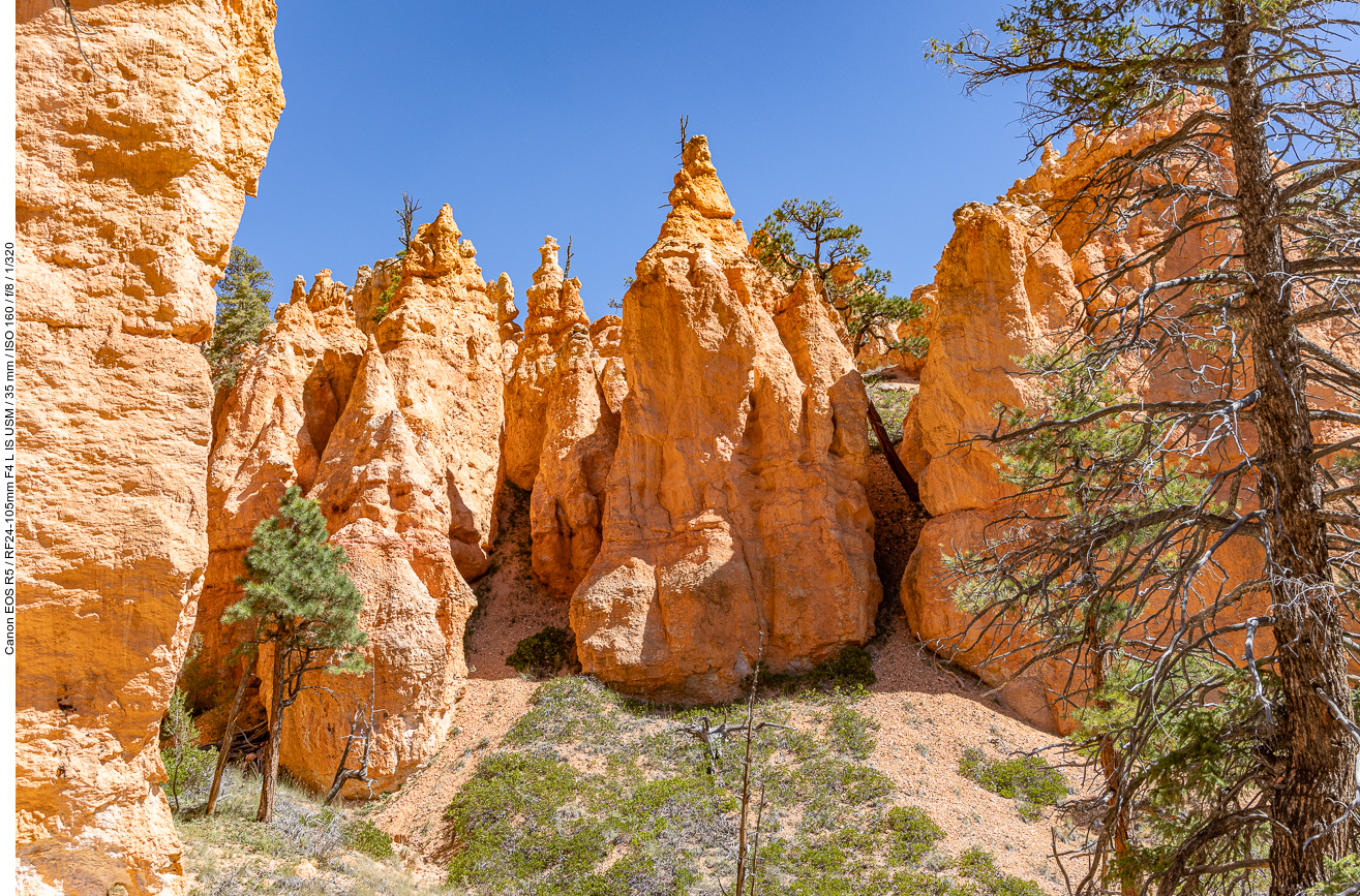 Die Felsen sehen wie Kegel aus