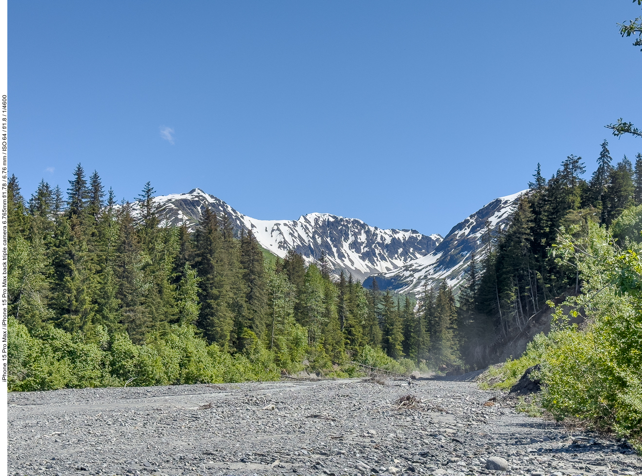 Landschaft mit Flussbett hinter dem Campingplatz